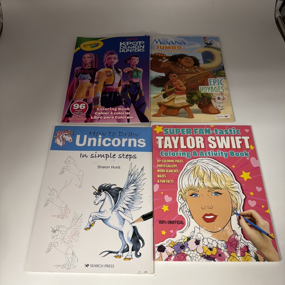 4 Coloring Books Unicorn K-Pop Moana Taylor Swift